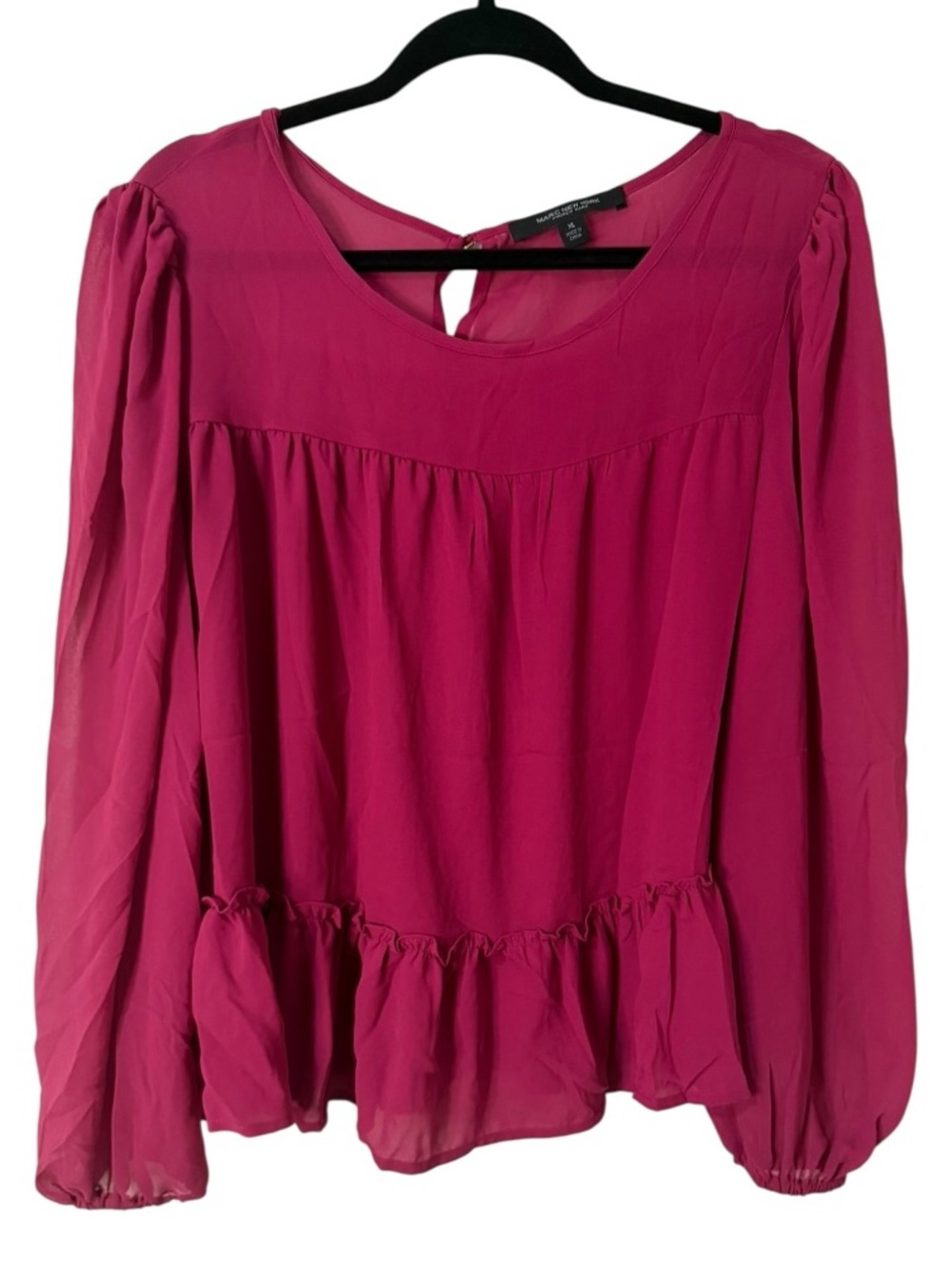 Marc New York Andrew Marc XL Magenta Sheer Peplum Blouse Long Sleeve Top